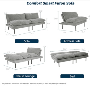أريكة سرير إسفنجية على شكل حرف L عصرية رائجة، كرسي استرخاء صغير 4 في 1 متعدد الوظائف مع ظهر قابل للتعديل لغرفة المعيشة - Product Image 3