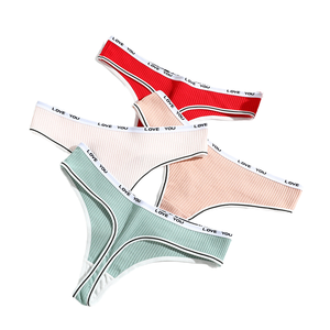 Hochwertige dünne Baumwoll-T-Back-Höschen für Damen Mid-Rise G-<span class=keywords><strong>String</strong></span> mit Spitzens chleifen dekoration Großhandel Anpassbares Logo auf Schritt - Product Image 1