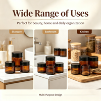 Pots cosmétiques en verre ambré avec couvercle noir, protection UV, récipients vides pour crème visage, pots de stockage hermétiques pour soins de la peau et onguents