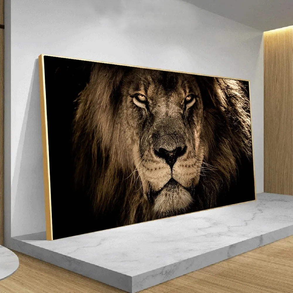 アフリカの大きな野生生物ライオンヒョウ動物フェイスアート写真キャンバス絵画壁アートポスターとリビングルームのHDプリント