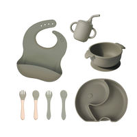 Ensemble de vaisselle pour bébé en silicone à motif animal, assiette, bol, bavoir, tasse, cuillère, fourchette, ensemble d'alimentation réutilisable pour enfants, usine OEM