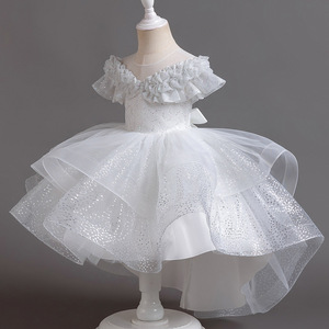 Nuovi <span class=keywords><strong>Abiti</strong></span> Lunghi da Principessa per Bambine, in Cotone Satinato di Lusso, con Lavorazione all'Uncinetto, Stampa Floreale, Linea ad A, Manica Corta, 2-12 Anni - Product Image 5