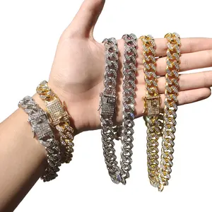 Full Iced Out 13mm Strass Bijoux Miami Cubain Lien Chaîne Collier