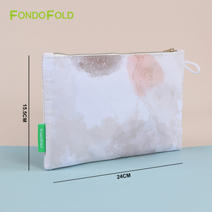 Có thể tái chế Polyester phẳng <span class=keywords><strong>Pouch</strong></span> rPet Túi mỹ phẩm phong cách cổ điển đơn giản trang điểm Túi với dây kéo đóng cửa vòng lặp fondofold CK0206-B - Product Image 5