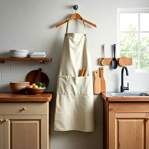 Tablier en toile avec poche, longueur intégrale, unisexe, écologique, décontracté, pour la cuisine, couleur unie, tissé, 100% coton - Product Image 1