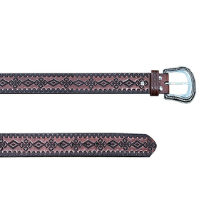 Cinturón de Cuero Vacuno de Grano Completo Vintage Personalizado con Patrón Geométrico Repujado, Hebilla de Aleación Color Rojo <span class=keywords><strong>Vino</strong></span> para Hombre - Product Image 5