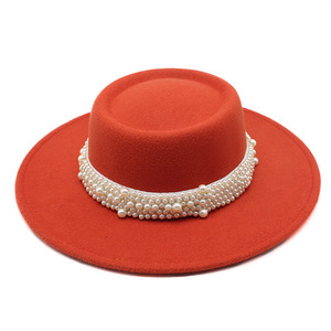 Chapeau de canotier unisexe plat 12 couleurs à la mode Pork Pie Jazz Fedora Pearl Band Wide Brim <span class=keywords><strong>Porkpie</strong></span> pour l'extérieur pour les hommes et les femmes - Product Image 5