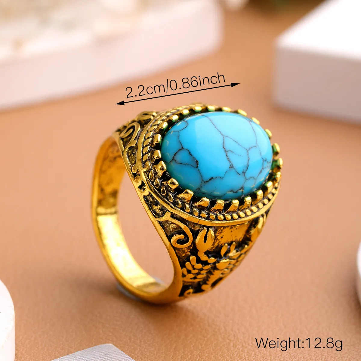Joyería indio bohemio elegante estilo 18K turquesa tendencia casual anillo de mujer