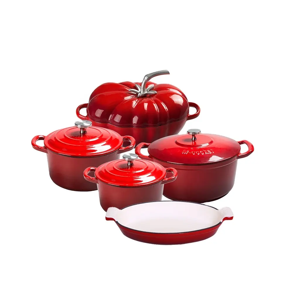 Mcooker Dapur Memasak Harga Murah Set Peralatan Masak Enamel Merah Set Panci Cor Besi Enamel Set Peralatan Masak Casserole Besi Cor