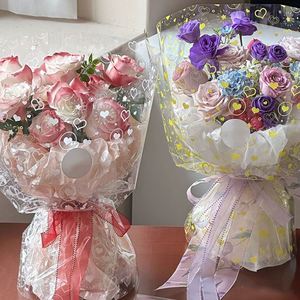 Nouveau 2024 – Lot de 20 feuilles/sac de papier d'emballage pour bouquets en plastique OPP imperméable, motif cœurs colorés, pour fleuristes - Product Image 6