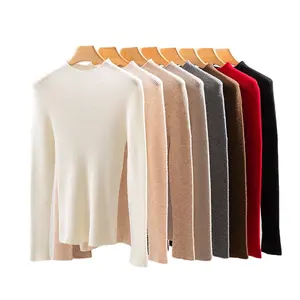 Pure laine col roulé couleur unie basique laine pull haut pour femme à manches longues mince pull tricot chaud pull pour femme