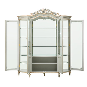 יוקרה אוכל חדר ריהוט קלאסי צד ארון עתיק יין ארון מזנון 4 זכוכית דלתות מזנון ארון תצוגה - Product Image 2