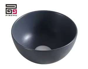 Factory Supplier Sanitary Ware Small Size Blue Glazed Basin Table Top Sink Ceramic Round Bowl Bathroom