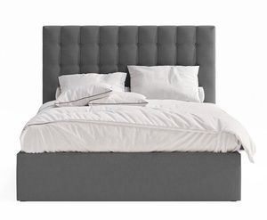 Testiera Imbottita in Peluche con Colonne Verticali di Bottoni, Rivestimento in Tessuto Grigio Antracite, Struttura <span class=keywords><strong>Letto</strong></span> con Contenitore e Sollevamento a Gas - Product Image 2