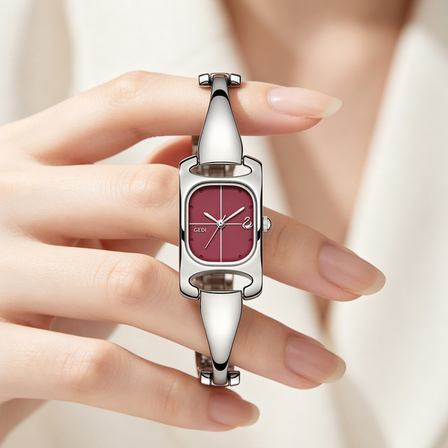 Minimalist Bracelet-style Rectangle Women's Watch Strapless Hollowed-out Design Water-resistant Pointer Leisure Quartz 43mm