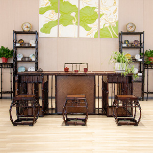 Chinese Style Bamboo Office <b>Desk</b> L Shape Storage Tea Table Chair Set Freestanding Wood Legs <b>Study</b> <b>Desk</b> Computer <b>Desk</b> - Product Image 1