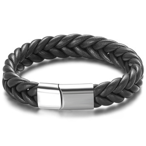 Pulsera de Cuero Tejida a Mano, Color Negro Café, Cierre de Acero Inoxidable, Joyería de Regalo para Hombre, Origen Yiwu AB1188 - Product Image 3