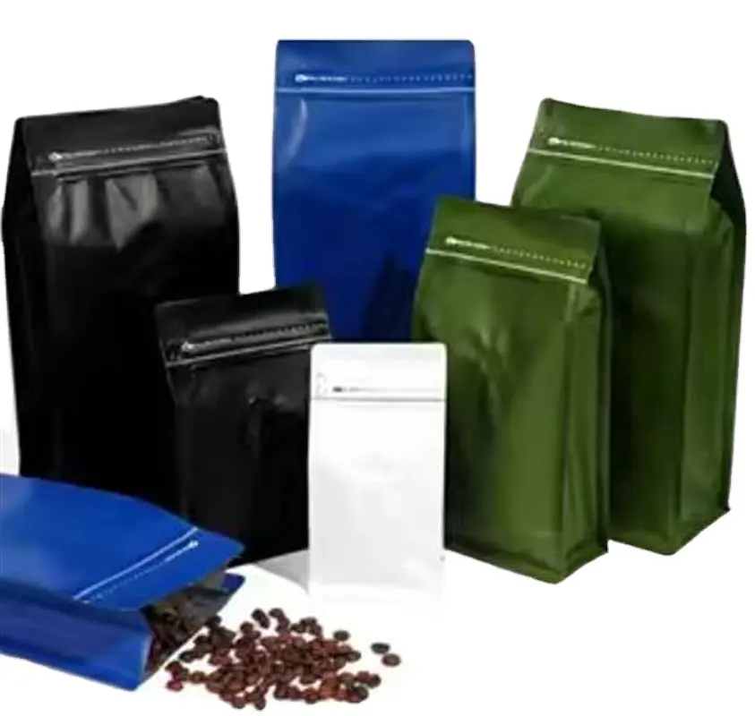 Bolsa de embalaje de papel Kraft negro compostable con cremallera frontal inferior cuadrada impresa biodegradable personalizada