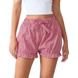 Mid Waist <b>Red</b> Solid Shorts with <b>Bow</b> Tie Elastic Waist Casual 100% Cotton Eco-Friendly Pants for Men - Product Image 1
