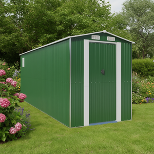 Caseta de jardín de acero galvanizado verde de 75.6x271.3x87.8 pulgadas, estructura en A para almacenamiento en exteriores - Product Image 2