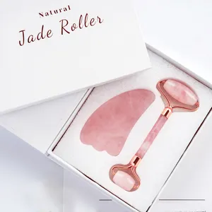 Jade Roller Rose Quartz Pengangkat Wajah Gua Sha Set Batu Kecantikan Alat Perawatan Kulit Pijat Wajah