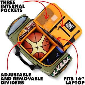 Free sample Duffel <b>Bag</b>, Gym Training Travel Basketball Football <b>Bag</b> With 3 Adjustable Compartment <b>Dividers</b> - Product Image 3