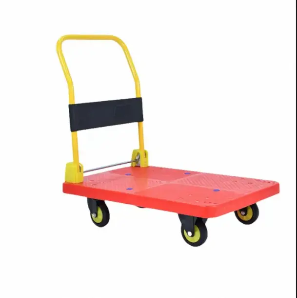 folding trolley red load 350kg HDPE flatbed trolley 90*60 hand trucks