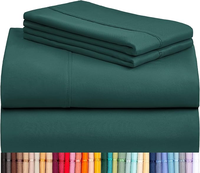 Parure de draps 4 pièces de luxe, couleur unie, 100 % polyester, avec 2 taies d'oreiller et drap-housse à poches profondes