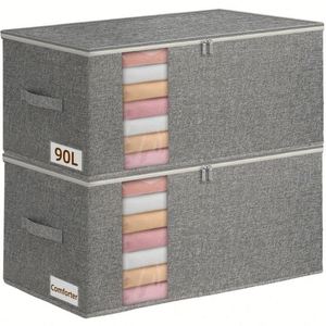 60L Durable Linen Storage Bag Rigid Support Stackable for Blankets Clothes Bedding <b>Quilts</b> Pillows 21.7x14.2x11.8in 2-Pack Gray - Product Image 3