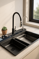 Robinet de cuisine moderne en acier inoxydable de grande capacité, design carré, multifonction, nano-technologie