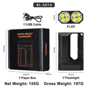 Linterna de mano Luz fuerte 8 LED Pantalla de alimentación Antorcha 4000mAh Batería 9 modos Ype-C USB Noche Camping Luz de flash de emergencia - Product Image 2