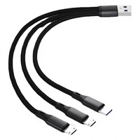 Kabel Data Tiga-dalam-Satu Kompatibel dengan Android & untuk Mobil, Bahan Anyaman Dual Type-C, Jaket Kepang, Pengisian Cepat 6A