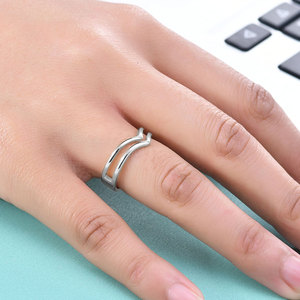 Double V Geometric Stainless Steel <b>Ring</b> 5Mm Steel Gold <b>Couple</b> Jewelry Gift - Product Image 2