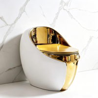 Western Design Royal Bathroom Golden Plated Toilet Set Ceramic Gold Egg Shape Toilet with Pedestal Basin for Hotel