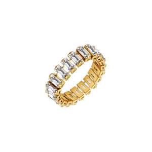 Anneau en acier inoxydable résistant à la sueur, anneau en pierre carrée, Baguettes en cristal, zircon cubique empilable, bague pour femmes et dames, plaqué or - Product Image 1