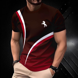 Camiseta de Manga Corta para Hombre con Estampado de Caballo en Degradado Amarillo y Verde 3D, Corte Ajustado, Transpirable, de Poliéster Tejido, Estilo Urbano - Product Image 3