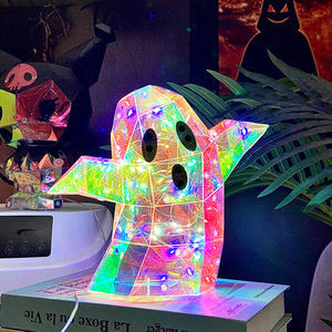 Linterna de Calabaza Láser con Degradado <span class=keywords><strong>Iridiscente</strong></span> para Ambiente Festivo, Luz LED de Calavera Fantasma, Accesorio para Fotos de Redes Sociales, Material PET - Product Image 1