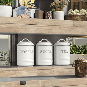 Boîte de rangement élégante pour thé, café et sucre de style vintage bleu, pour comptoir de cuisine, avec couvercles - Product Image 2