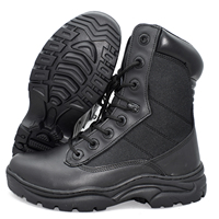 Bottes de Combat Hautes Noires en Cuir Enduit pour Officiers, Agents de Sécurité, Bottes de Protection
