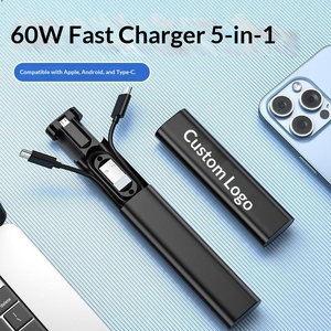 Câble de données multifonction 5-en-1 Type-C à charge rapide 60W pour <span class=keywords><strong>Micro</strong></span> USB et téléphones mobiles avec charge 5A - Product Image 1