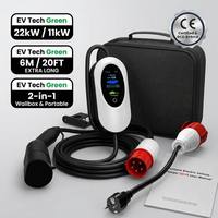Chargeur EV portable, station de recharge EV murale, 22 kW, 11 kW, triphasé, EVSE avec application intelligente WiFi 6M, approuvé