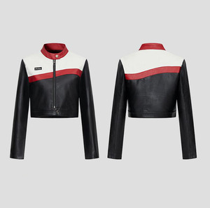 Jaket kulit Pu motor wanita, mantel Luaran kasual ritsleting pendek Punk Vintage Musim Semi dan Gugur - Product Image 6