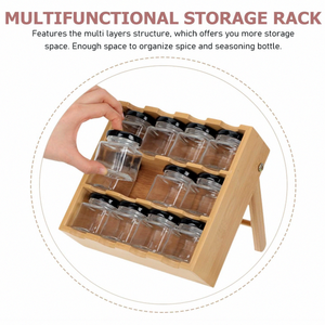 Portaspezie a 3 livelli con cassetto portaspezie in <span class=keywords><strong>legno</strong></span> di bambù con 12 vasetti per condimenti e supporto, <span class=keywords><strong>porta</strong></span> conserve per alimenti in scatola - Product Image 4