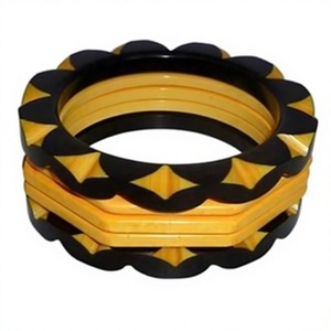 Vintage Resin Bangles Stack Set Multicolor Acrylic <b>Bracelets</b> Unisex Jewelry Green <b>Red</b> Yellow Patterned Design Wedding Party - Product Image 3