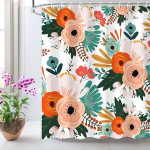 Modern Luxury Floral Shower <b>Curtain</b> 3D Colorful Flower Fabric with <b>Hooks</b> Custom Polyester Bath <b>Curtain</b> for Home Decor in Stock - Product Image 1