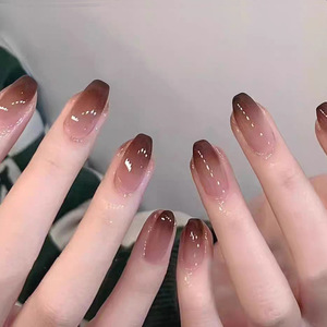 <span class=keywords><strong>Uñas</strong></span> Postizas Color Café Desvanecido, Forma Almendrada Mediana <span class=keywords><strong>con</strong></span> Acabado Brillante, <span class=keywords><strong>Uñas</strong></span> Acrílicas de Aspecto Natural para Uso Diario - Product Image 1