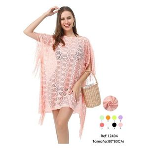 Poncho Copricostume da Spiaggia con Motivo Floreale a Pavone 80x80 Cm - Product Image 1