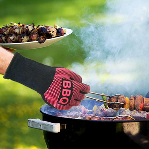 Double four en silicone résistant à la <span class=keywords><strong>chaleur</strong></span> et <span class=keywords><strong>anti</strong></span>-brûlure <span class=keywords><strong>Barbecue</strong></span> extérieur Cuisine Griller Bbq Gants résistants à la <span class=keywords><strong>chaleur</strong></span> avec doigts - Product Image 3