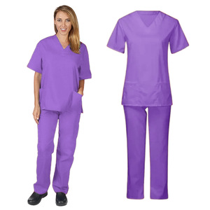 V Neck Nursing Uniform Two Piece Set Unisex Moisture Wicking Hospital <b>Scrubs</b> Split Set For Men And Women - Product Image 3