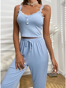 Set <span class=keywords><strong>pigiama</strong></span> da <span class=keywords><strong>donna</strong></span> <span class=keywords><strong>pigiama</strong></span> intimo morbido biancheria da notte 2 pezzi senza maniche pantaloni larghi senza maniche scollo a V pij <span class=keywords><strong>pigiama</strong></span> abbigliamento da notte in pizzo <span class=keywords><strong>XXL</strong></span> - Product Image 2